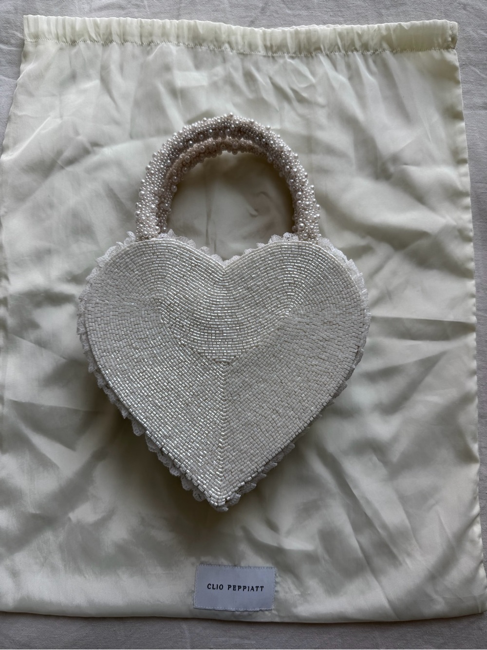 Clio Peppiatt White Beaded Heart Mini Bag - Picture 2 of 4